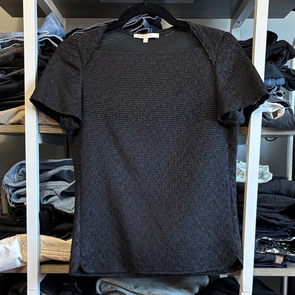 Maje Square Neck Lace Short Sleeve Top